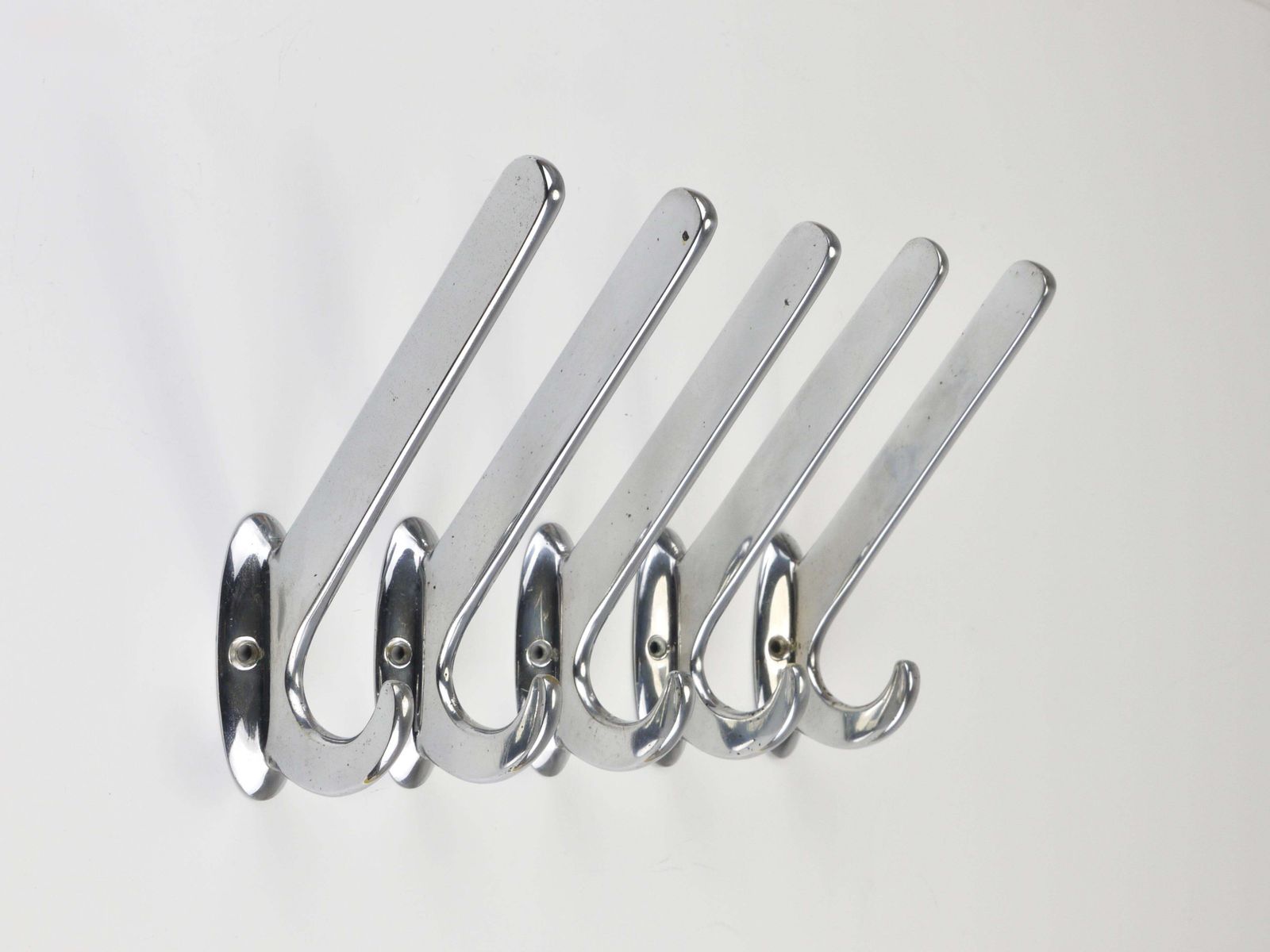Up To 5 Large Art Deco Bauhaus Nickel & Brass Wall Coat Hooks, Vienna, 1930s photo Furniture