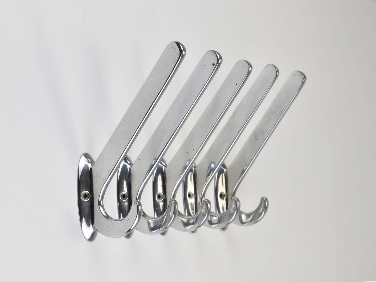 Up To 5 Large Art Deco Bauhaus Nickel & Brass Wall Coat Hooks, Vienna, 1930s photo vinterior