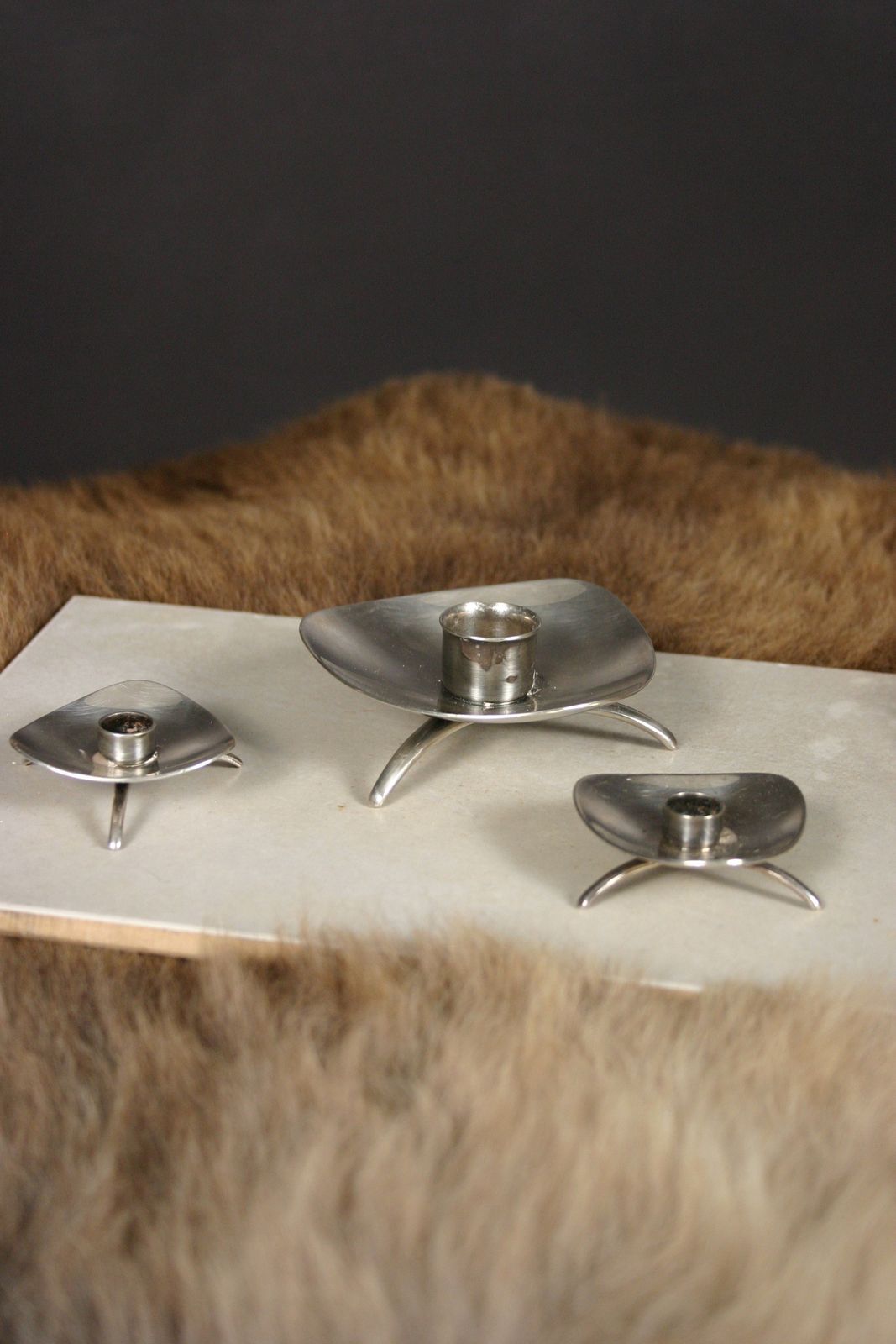 Set Of 3 Candle Holders Cohr Atla Denmark Silver Plated Mid Century