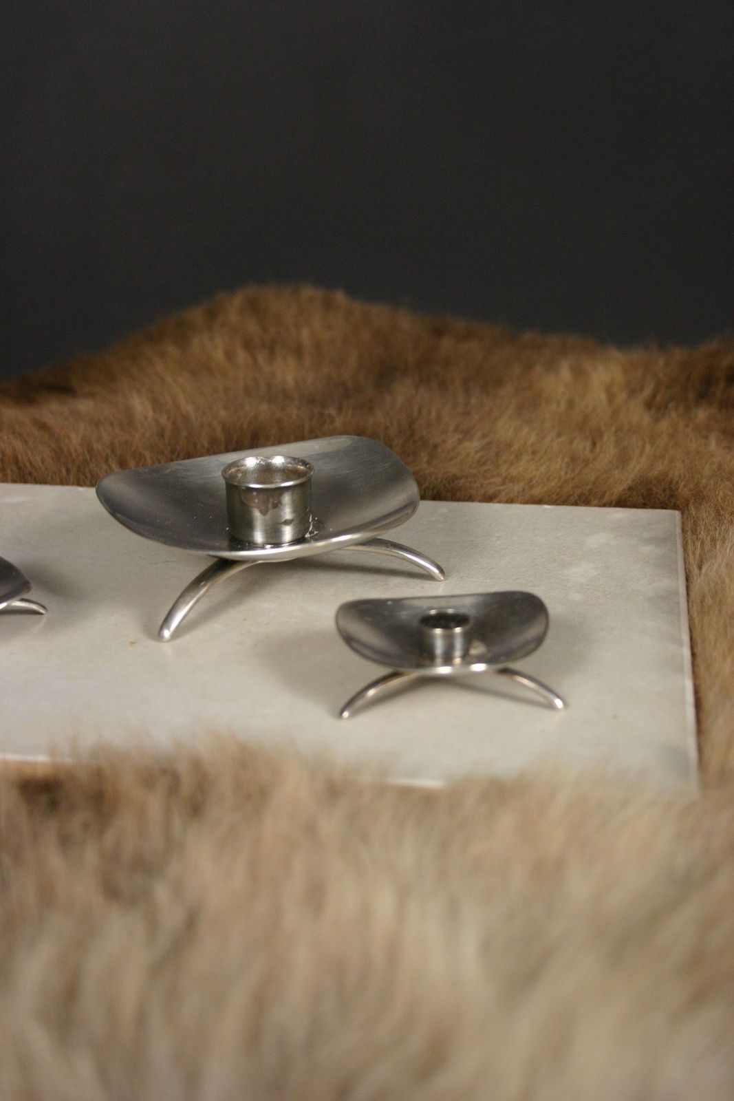 Set Of 3 Candle Holders Cohr Atla Denmark Silver Plated Mid Century photo for sale