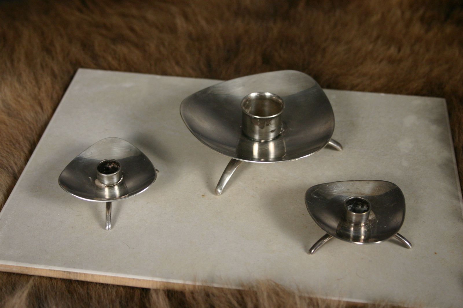 Set Of 3 Candle Holders Cohr Atla Denmark Silver Plated Mid Century photo 85.0