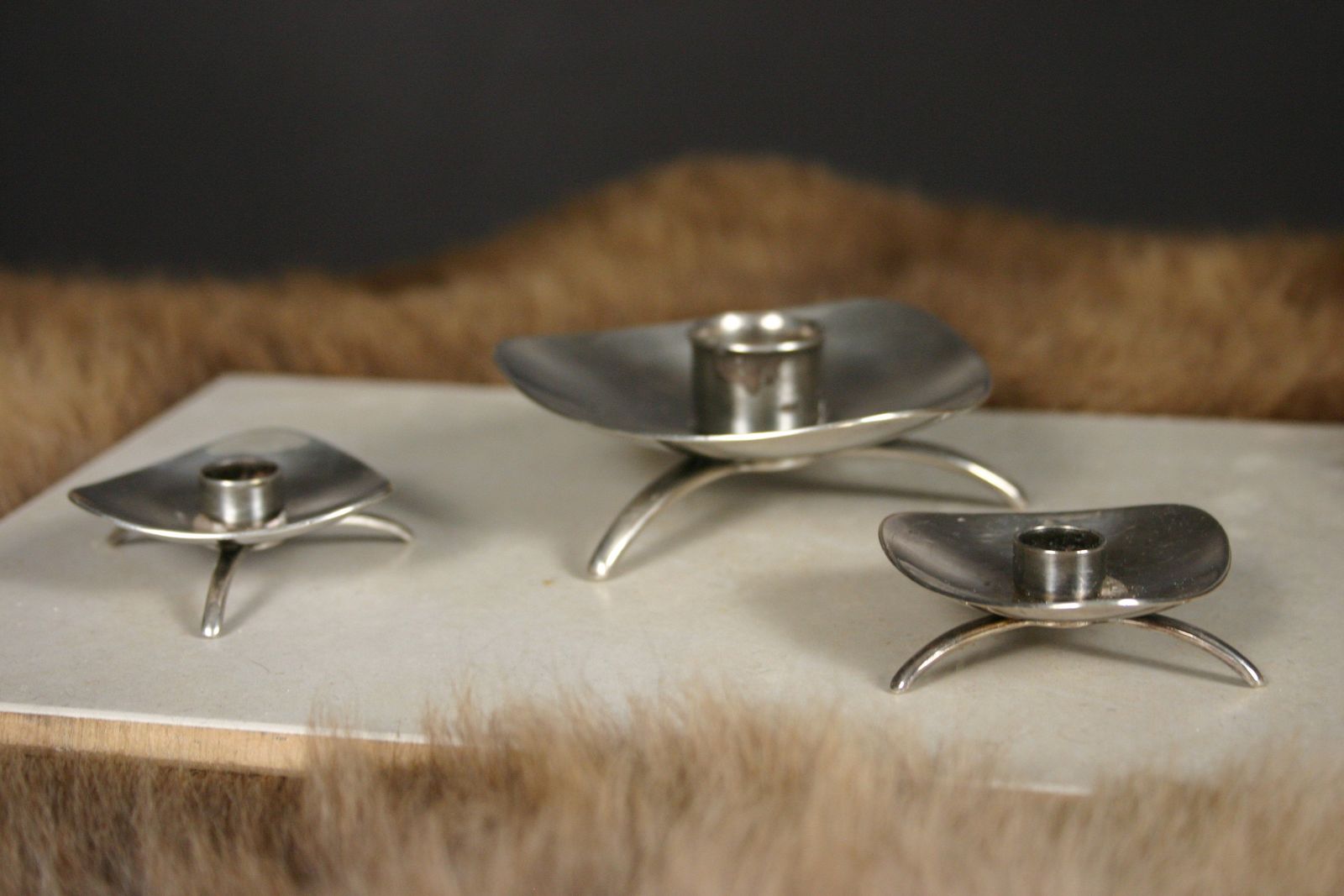 Set Of 3 Candle Holders Cohr Atla Denmark Silver Plated Mid Century photo furniture