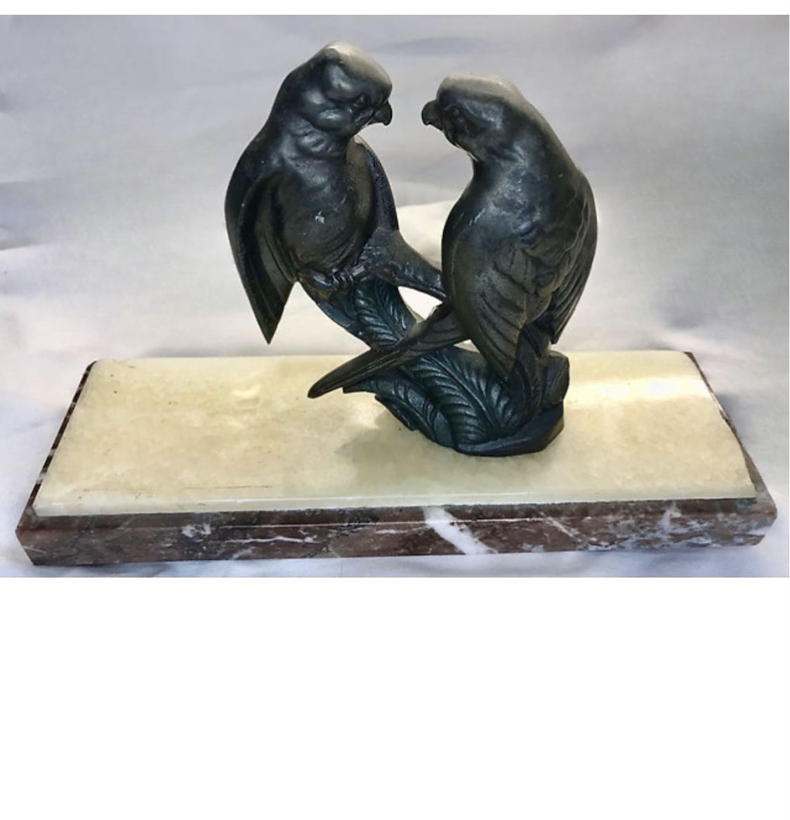 Beautiful Art Deco Pair Of Spelter Love Birds On A Marble Base