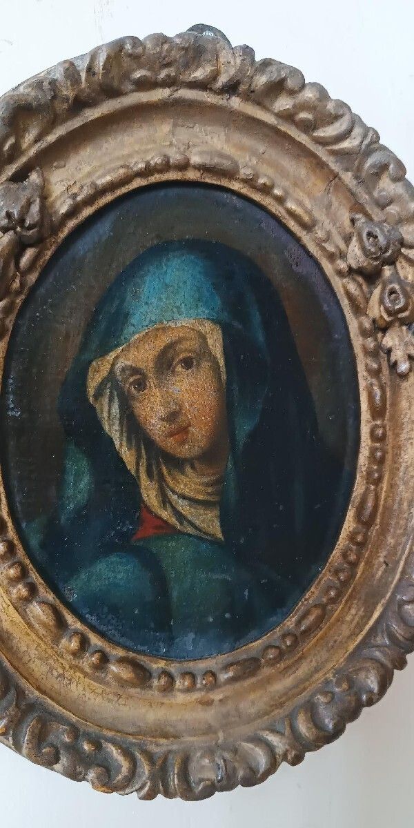 Antique Oval Painting, Antique Frame, Face Of The Virgin Mary photo vinterior