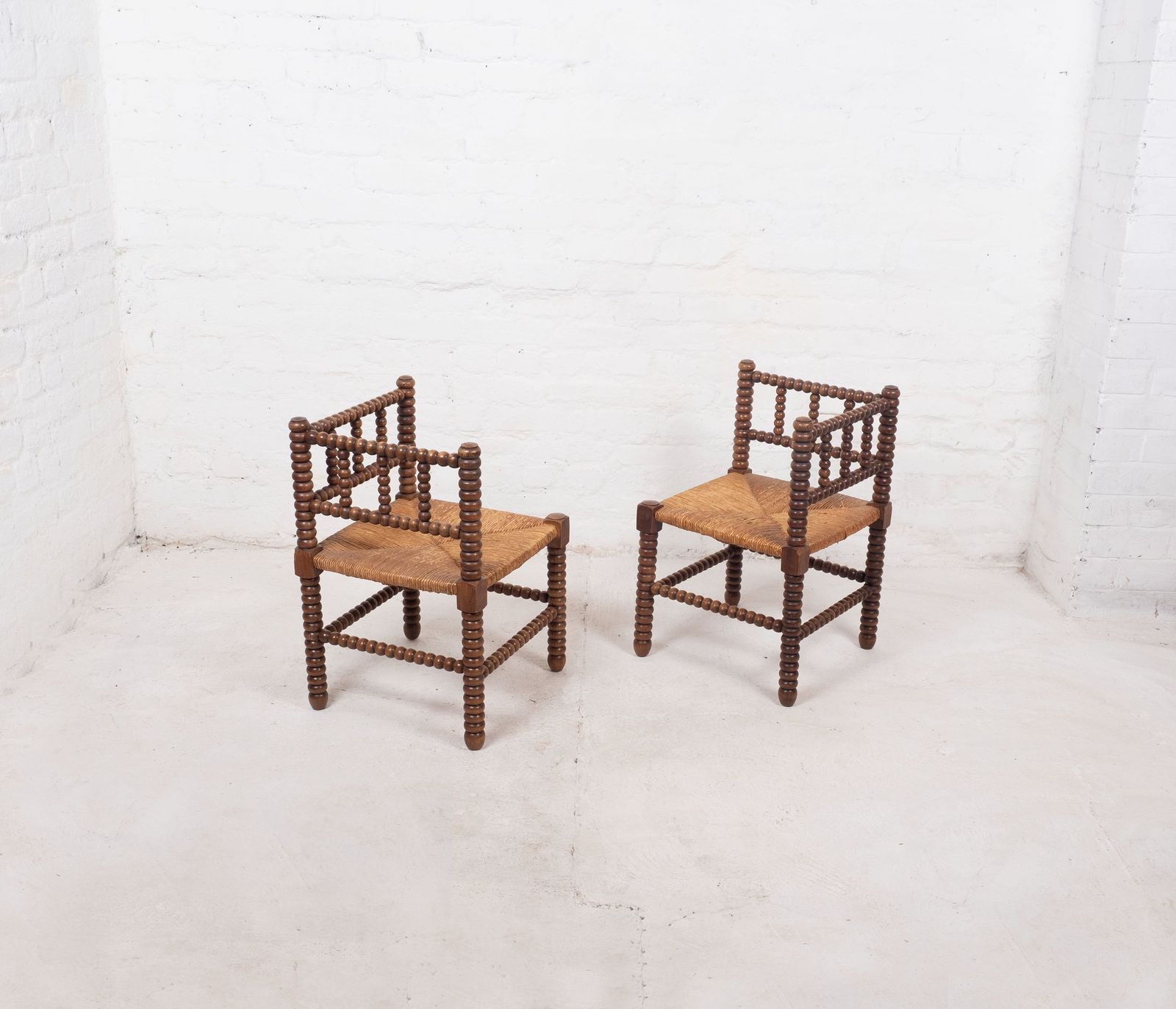 Pair Of Antique French Corner Bobbin Chairs photo for sale