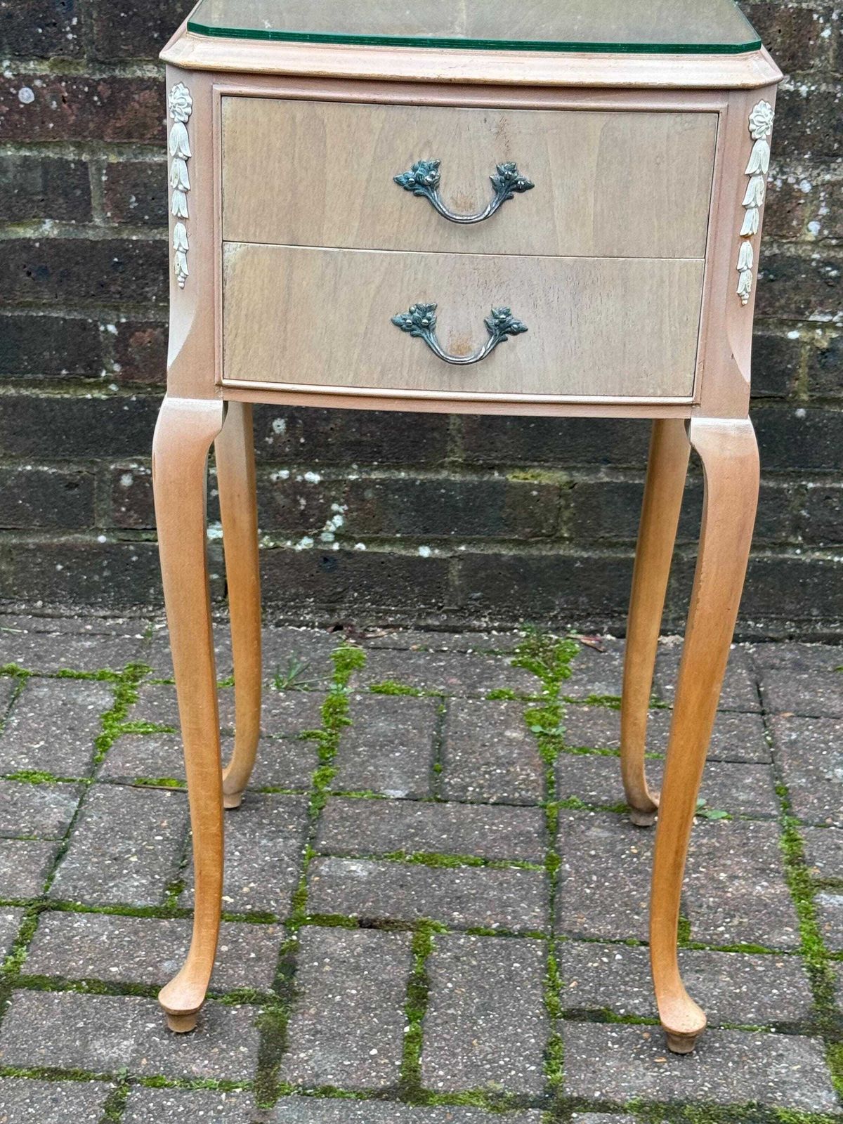 Vintage French Style 1950s Bedside Table With Glass Top And Two Drawers – Elegant Furniture Bedside Drawers photo buy