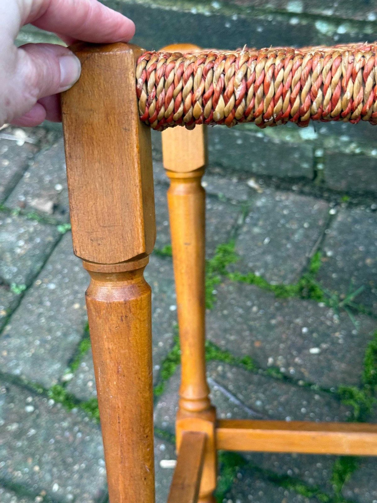 Vintage String Seat Stool 1970s 1980s Country Cottage Wooden Footstool photo vintage