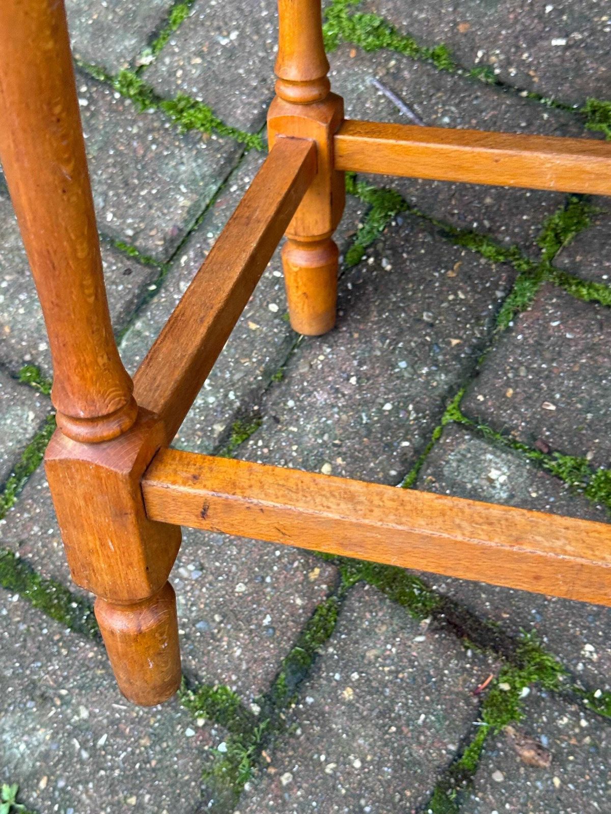 photo for sale Vintage String Seat Stool 1970s 1980s Country Cottage Wooden Footstool