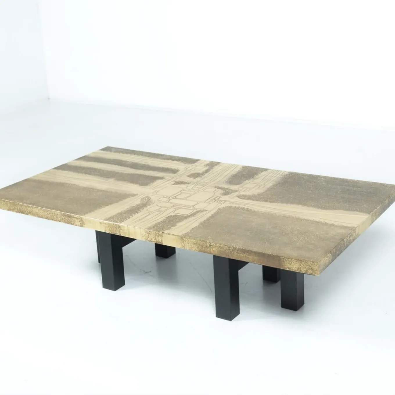 photo for sale Mid Century Brass Coffee Table By Lova Creation, Belgium, 1970s