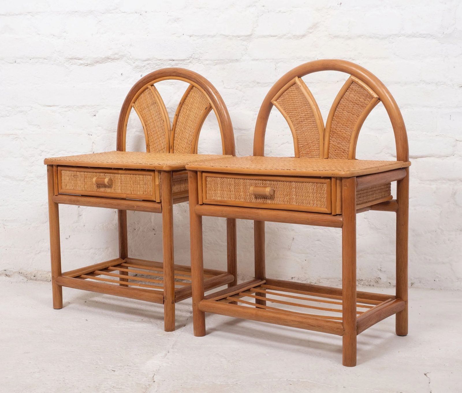 Pair Of Vintage Mid Century Bamboo Bedside Tables photo furniture