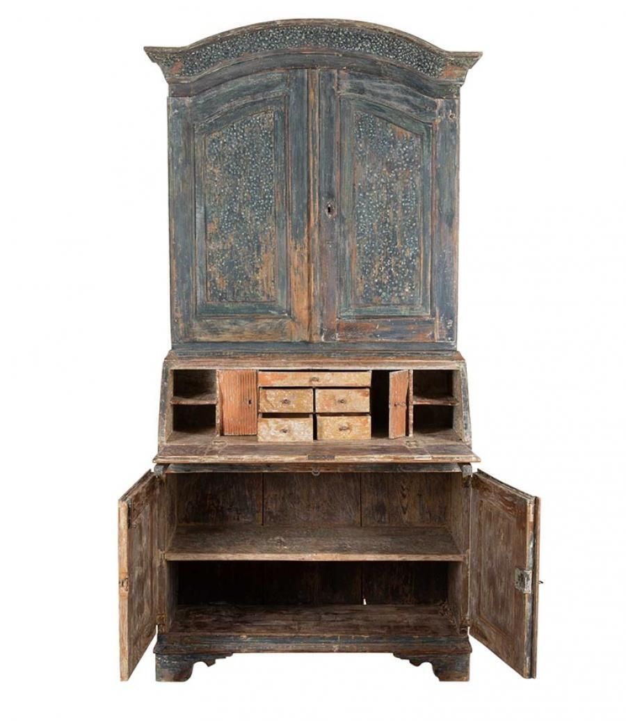 19th Century Swedish Folk Art Secretary In Original Paint photo Furniture