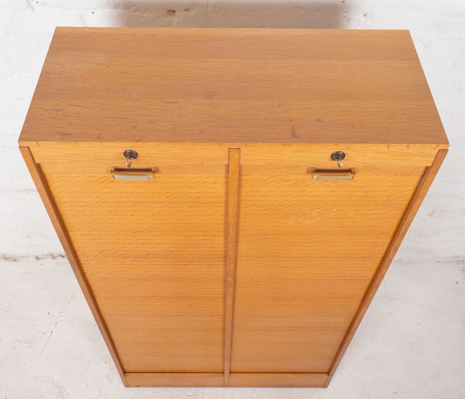 photo furniture Mid Century French Oak Twin Door Tambour Cabinet