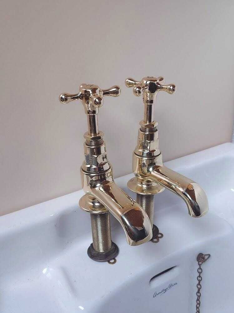 Polished Brass Bath Taps: 1930s Period Faucets, Overhauled & Ready To Fit photo for sale