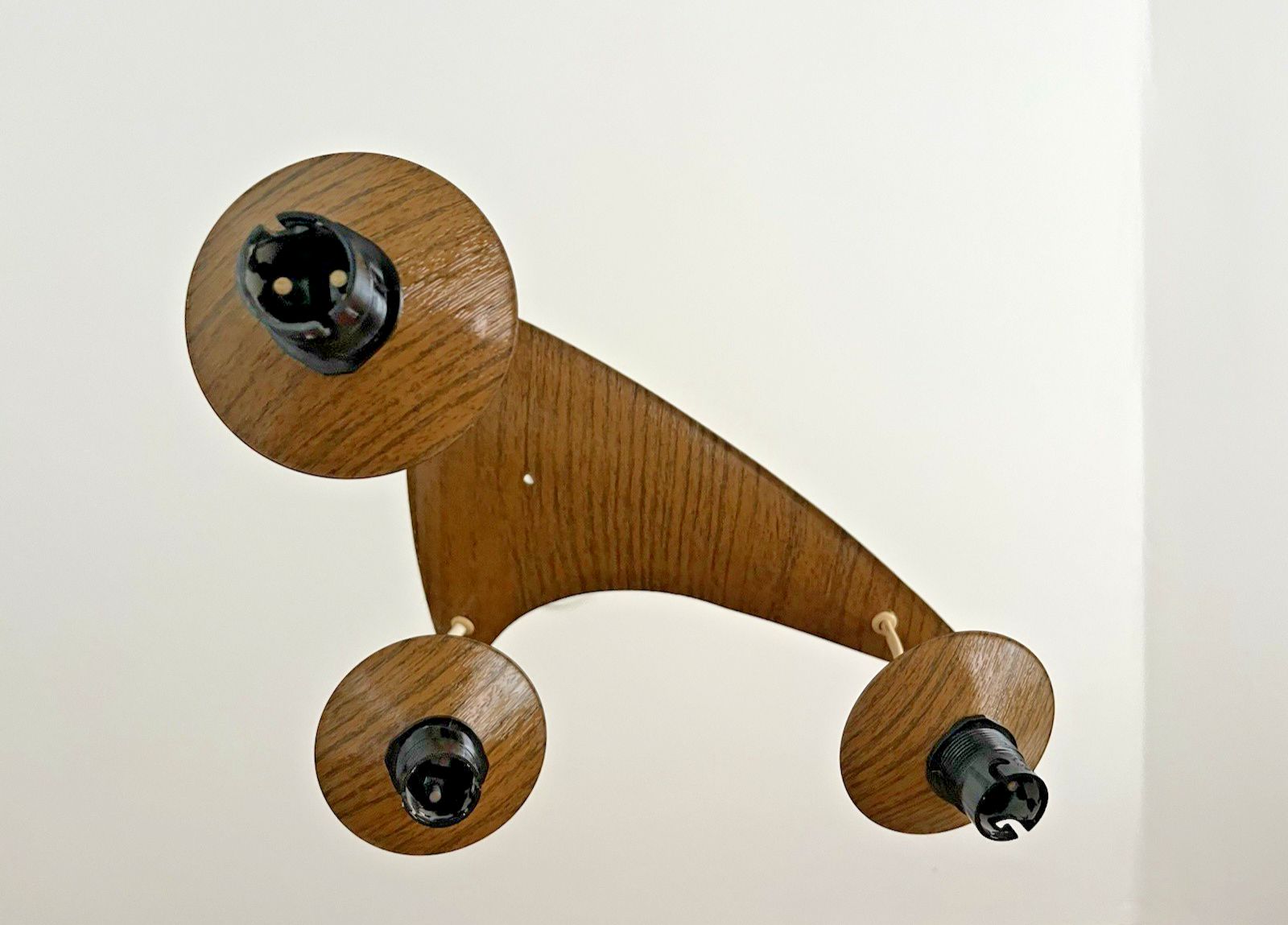 Mid Century Modern 60's Scandi Danish Faux Teak Wood Boomerang 3 Ceiling Light photo furniture