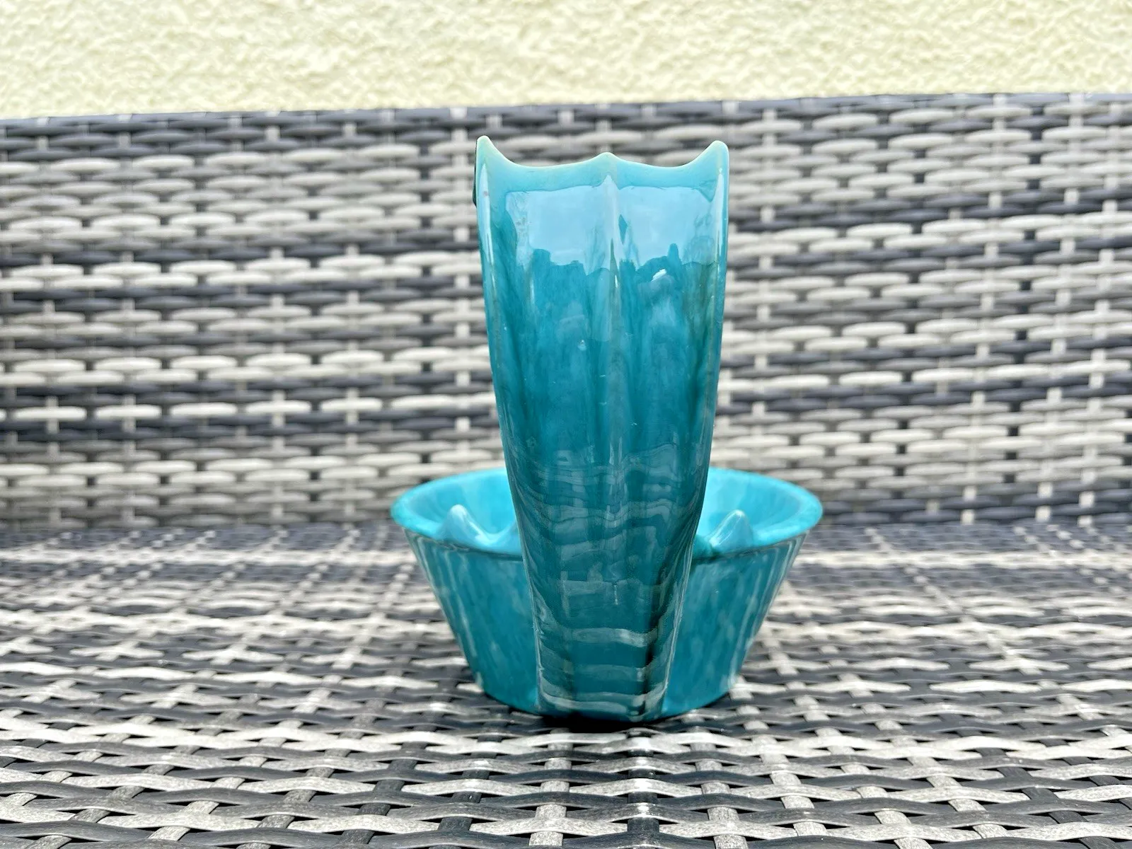 Large Mid Century Marcello Fantoni Italian Pottery Turquoise Planter Plant Pot photo vintage