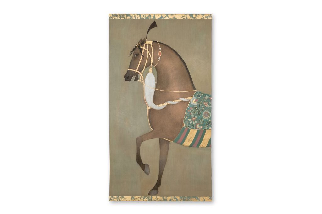 Painted Canvas Depicting An Indian Horse In Profile. Contemporary Work.