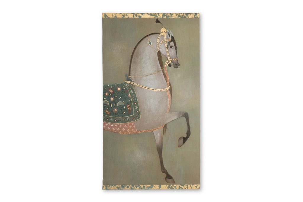 Painted Canvas Depicting An Indian Horse In Profile. Contemporary Work.