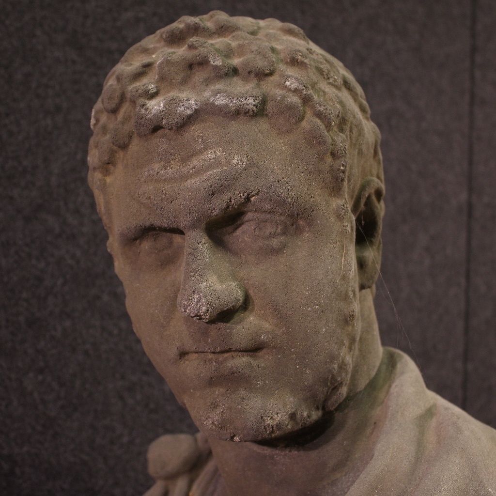 Art 20th Century Cement Sculpture, Bust Of Emperor Caracalla photo