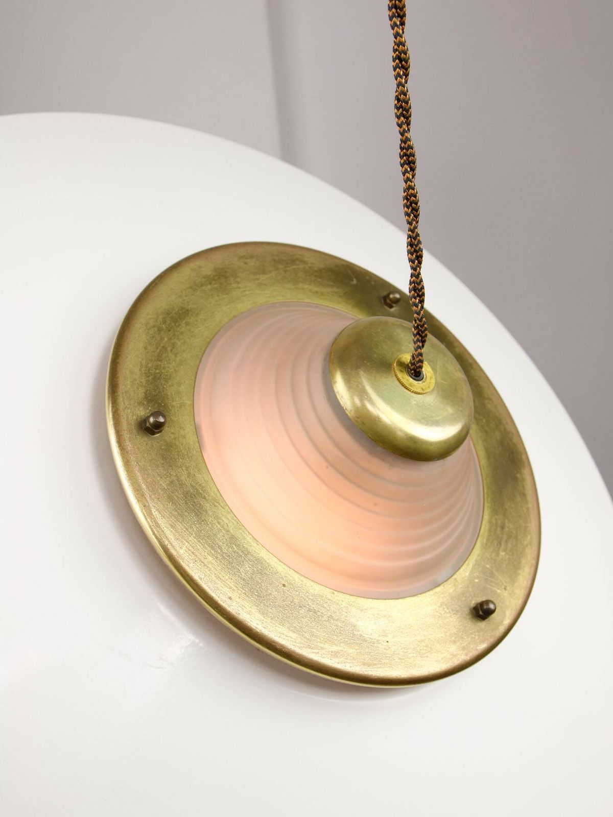 Vintage Italian Brass And Metal Saucer Pendant Lamp, 1970s photo vinterior