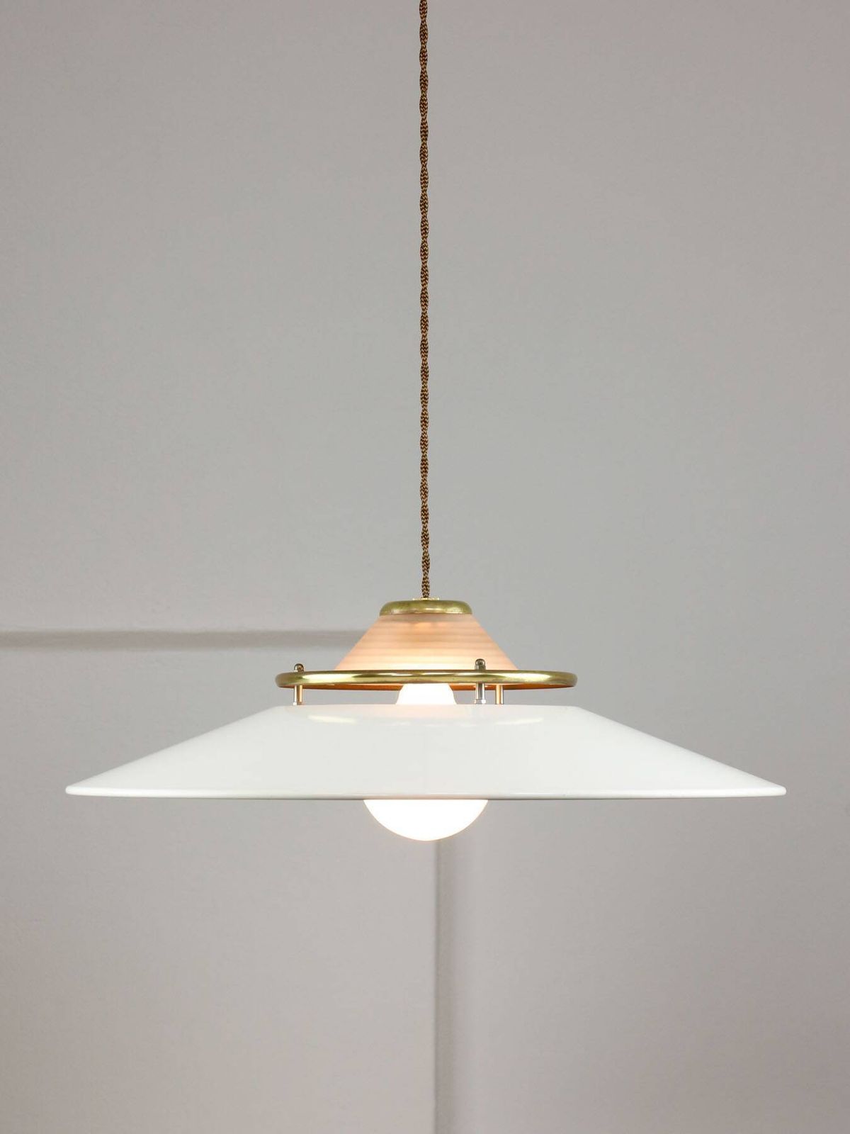 Vintage Italian Brass And Metal Saucer Pendant Lamp, 1970s photo buy