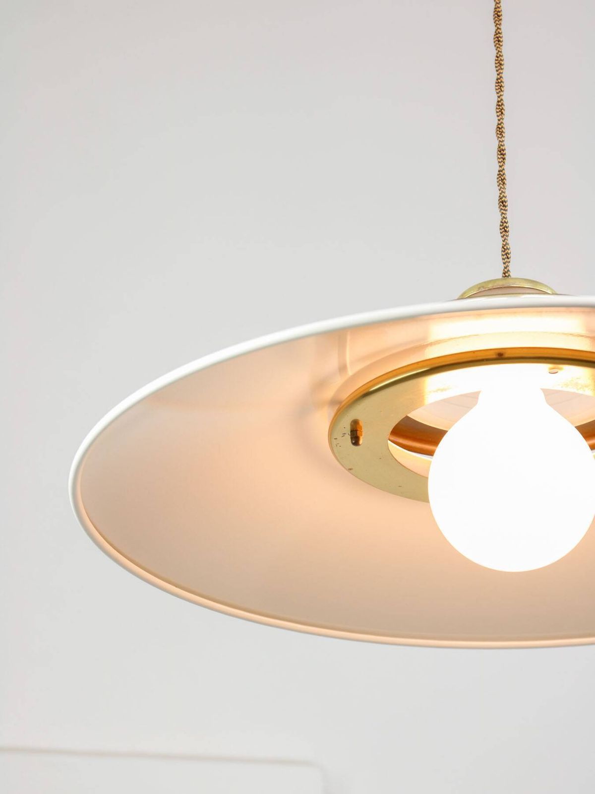 Vintage Italian Brass And Metal Saucer Pendant Lamp, 1970s photo vintage