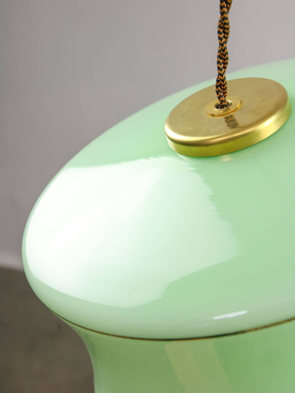 Mid Century Italian Brass And Green Glass Pendant Lamp photo furniture