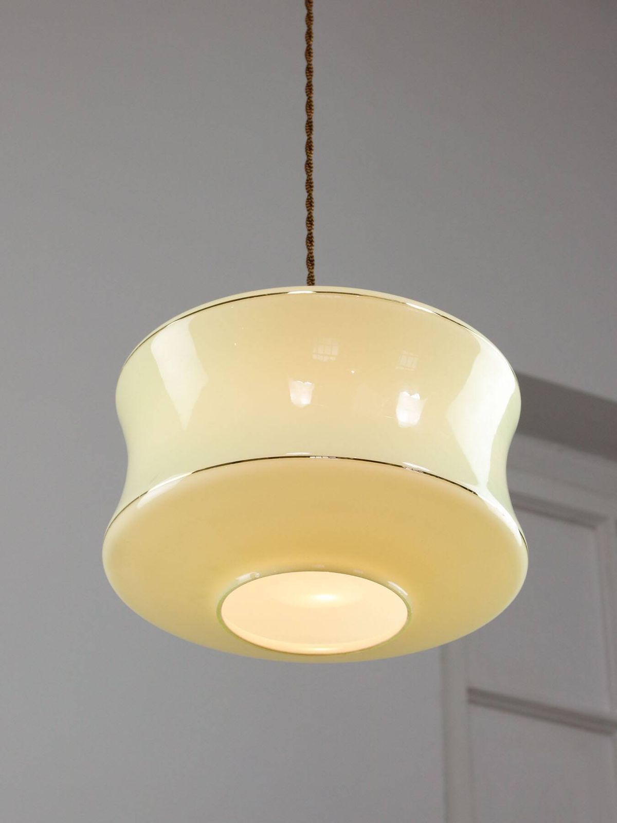 Mid Century Italian Brass And Green Glass Pendant Lamp photo Lighting