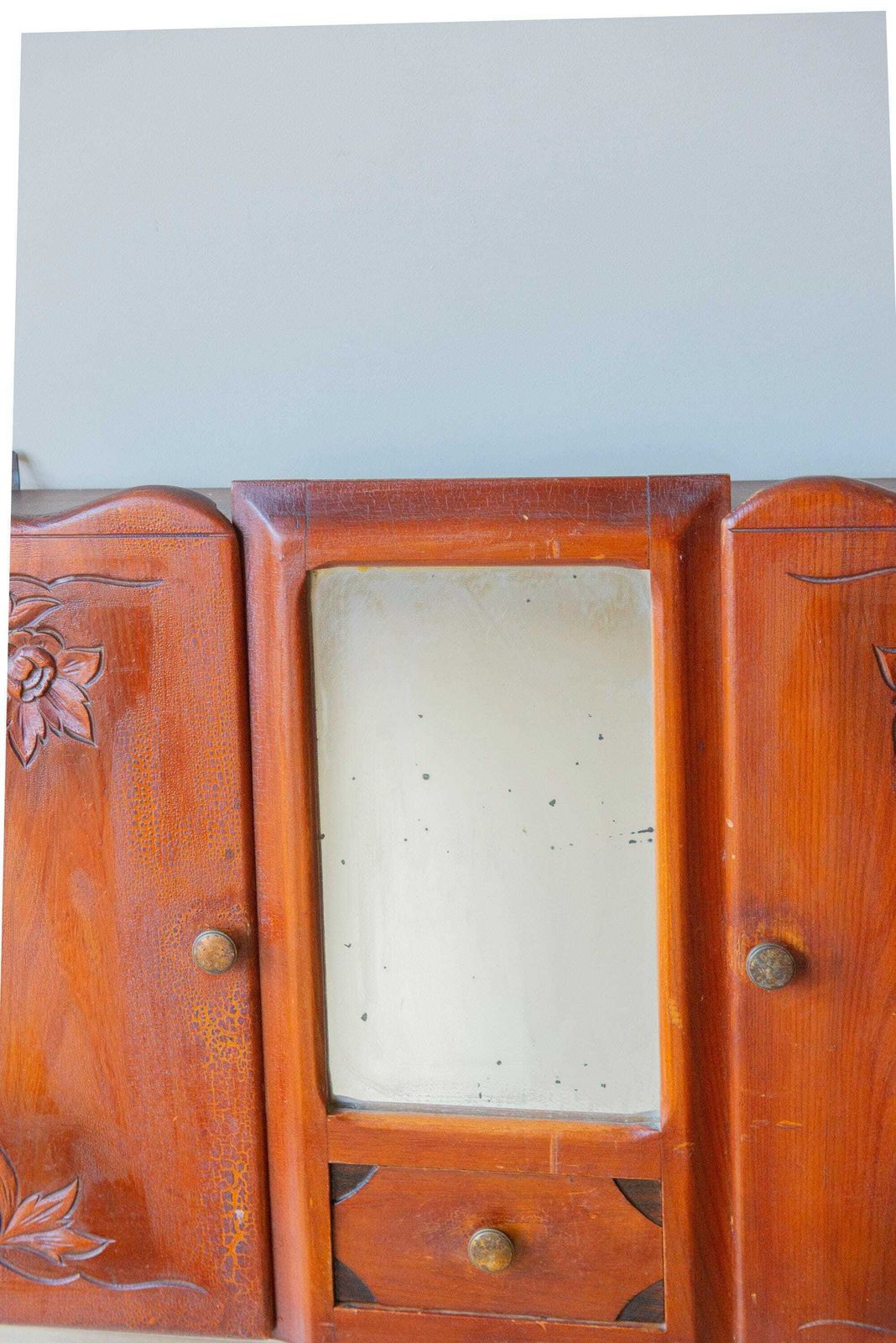 Armoire à pharmacie d'époque, Art Nouveau, miroir et motifs floraux, grande taille, murale photo vintage