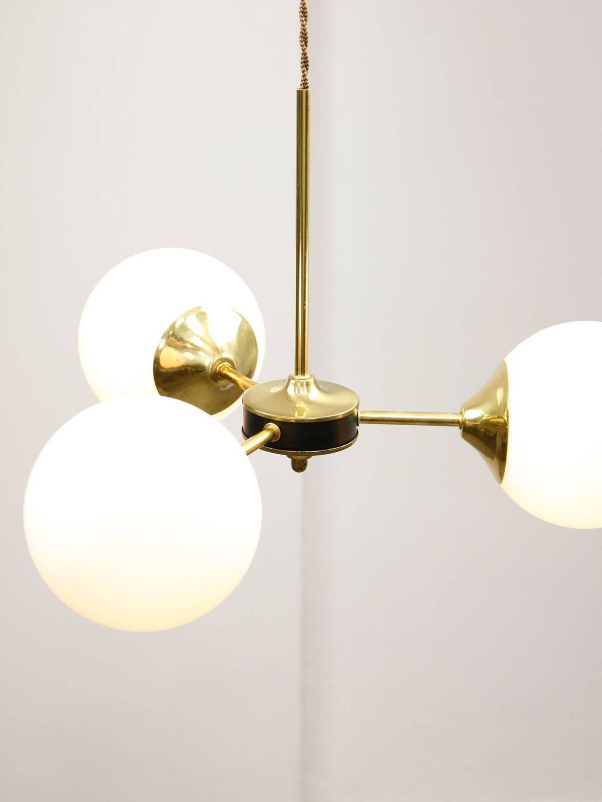 647.0 Mid Century Modern Italian Chandelier In Brass And Opaline Glass, 1960s. photo