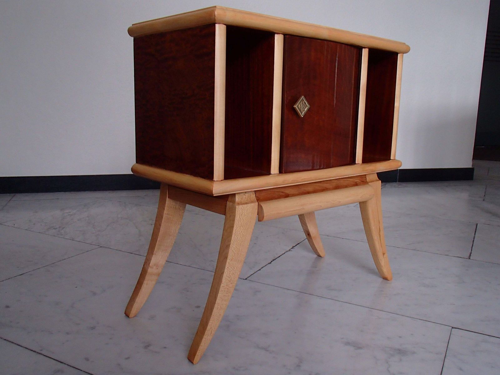 Pair Of Art Deco Canadian Maple Eye On Birch Side Table Nightstands photo for sale