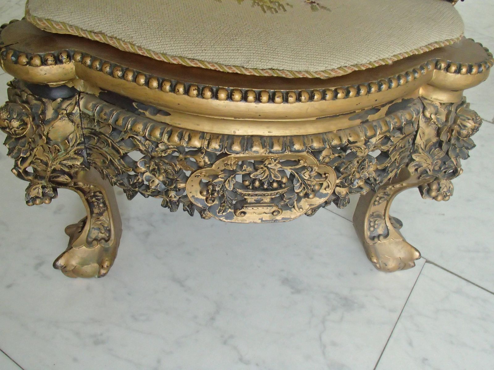 1930 Chinese Armchair Sculpted And Gold Plated With Goblin photo buy