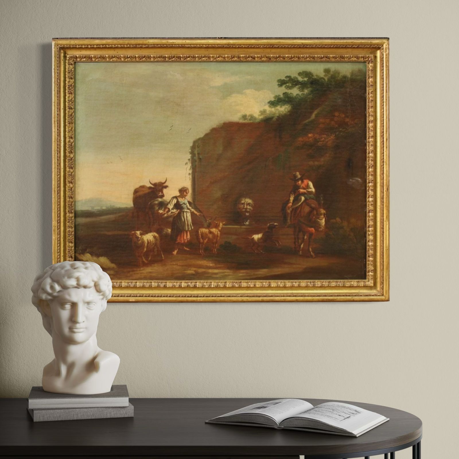 17th Century Bucolic Landscape Painting With Figures, Pastoral Scene photo 3150.0
