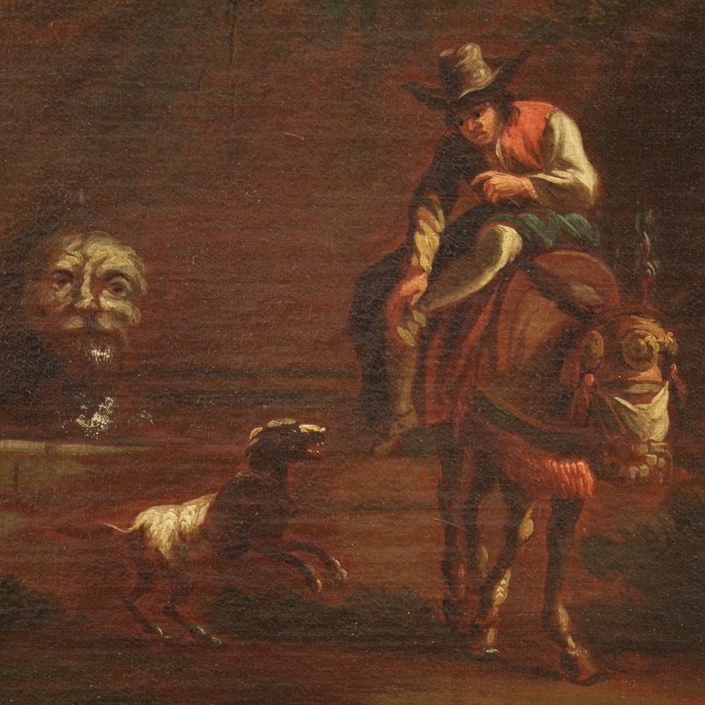 Art 17th Century Bucolic Landscape Painting With Figures, Pastoral Scene photo