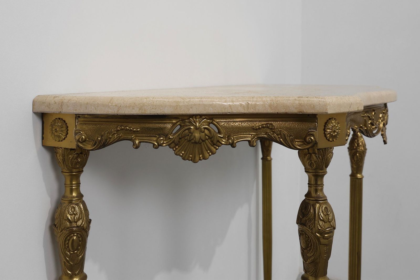 Louis XVI Copper Base And Travertine Top Console Table Italy 1950s photo buy