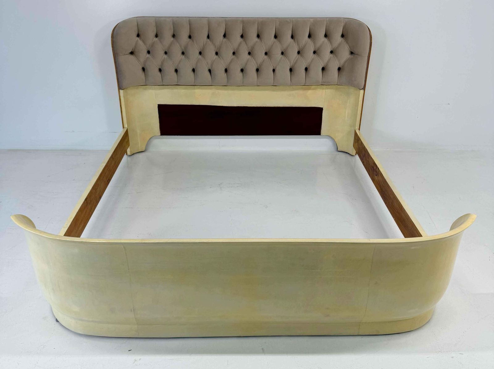 Italian Art Deco Bed Parchment Leather And Velvet 1940s Restored photo furniture
