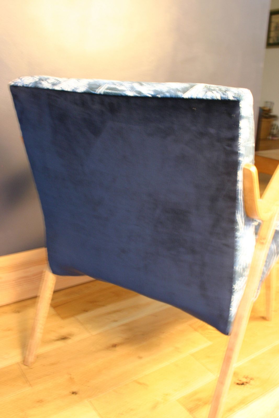 photo furniture Mid Century Armchair Reupholstered In Linwood Velvet   Sculptural Oak Frame   1950s Modern Design