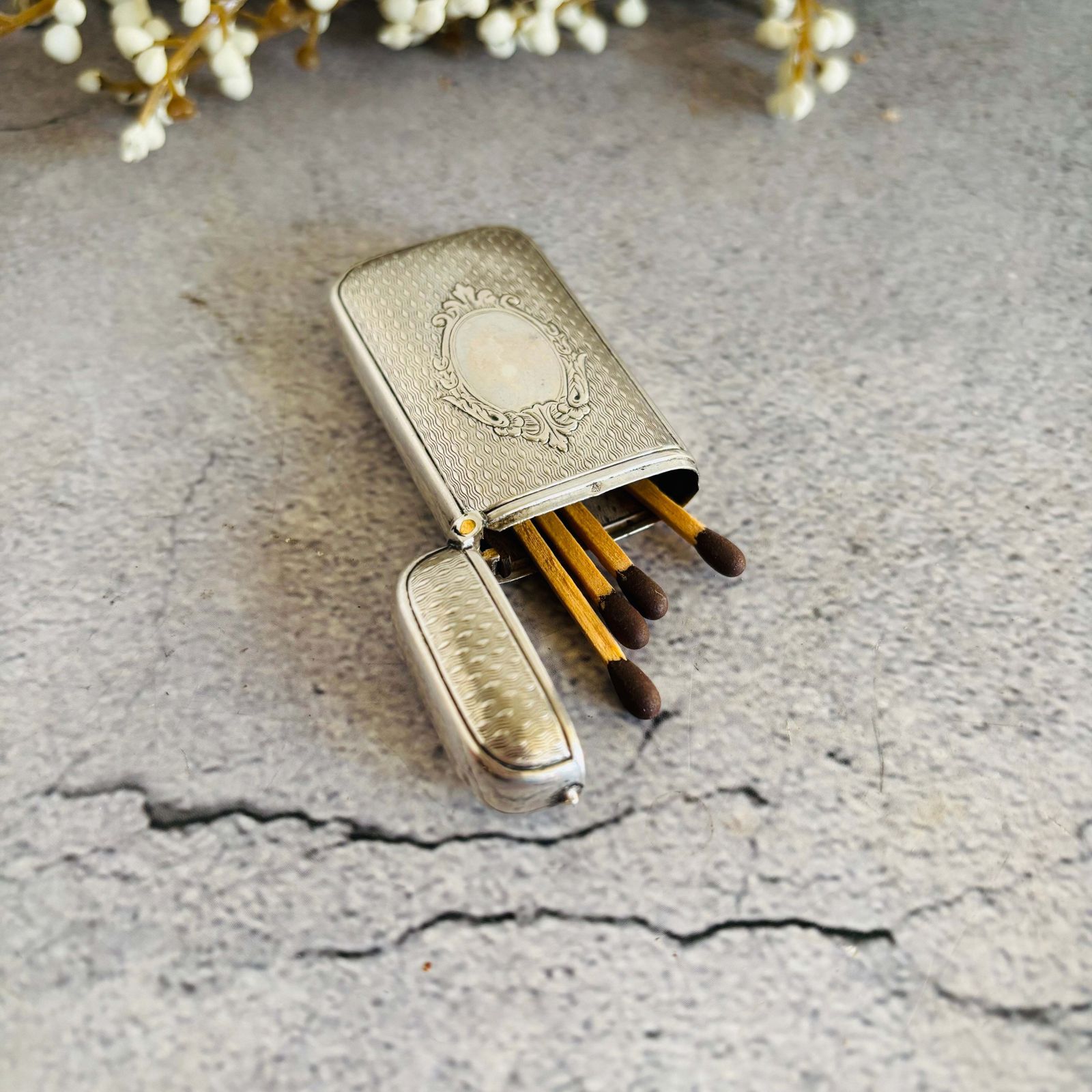 Antique Silver French Vesta Case Match Safe photo vinterior