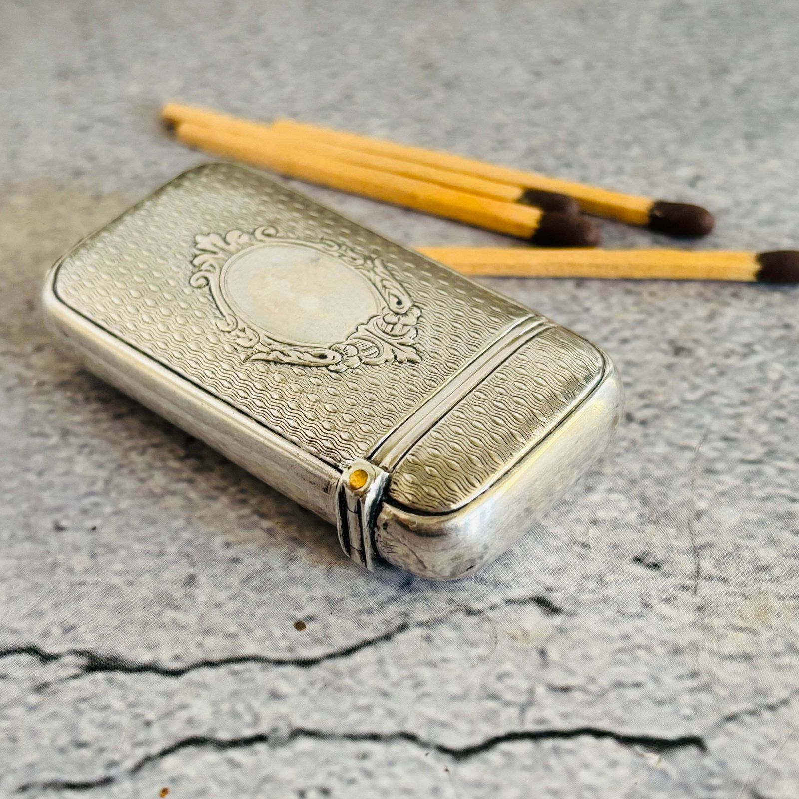 Antique Silver French Vesta Case Match Safe photo vintage