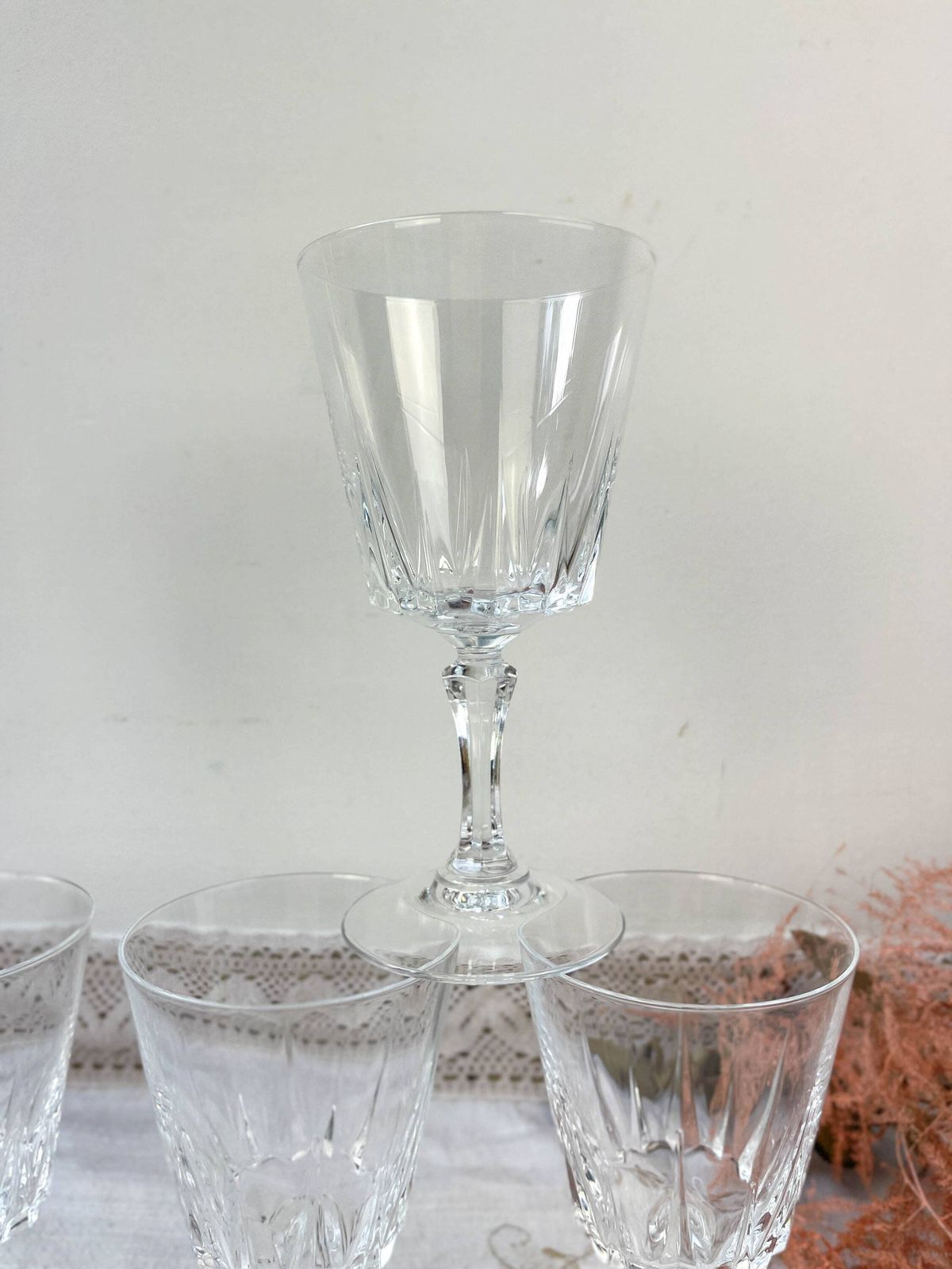 6 Vintage Cristal D'arques Versailles Water Glasses   Crystal Stemmed Glasses Made In France   Elegant French Vintage Tableware photo vinterior