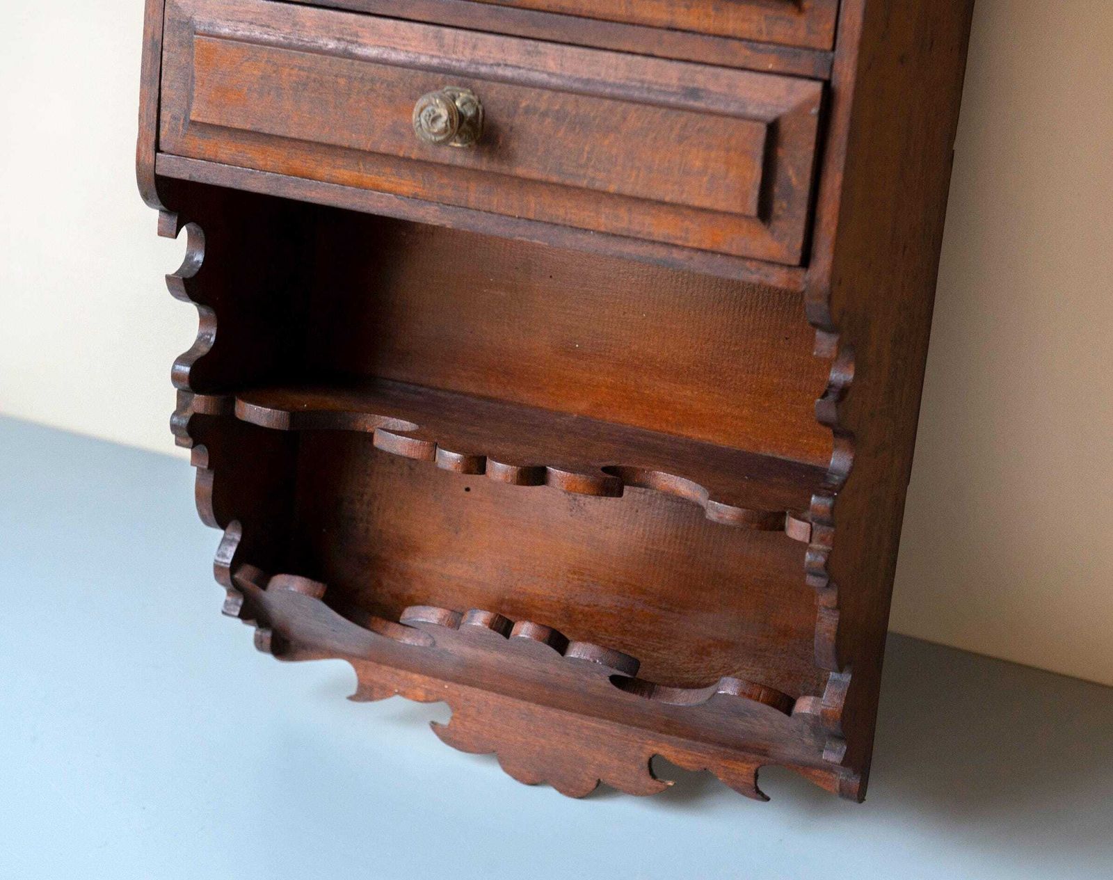 Antique Oak Hanging Cabinet With Two Drawers   Victorian Wall Unit photo Furniture