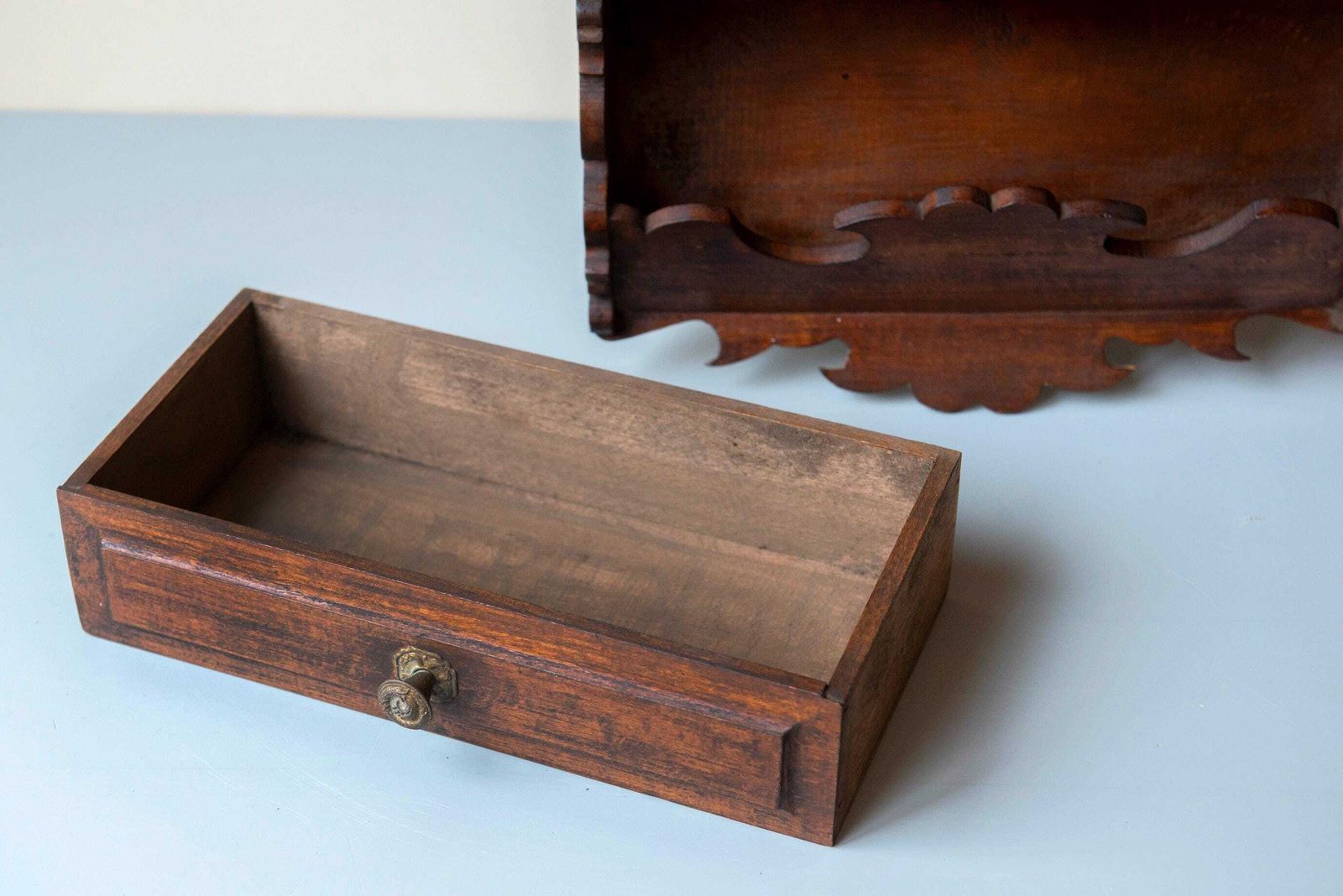 photo furniture Antique Oak Hanging Cabinet With Two Drawers   Victorian Wall Unit