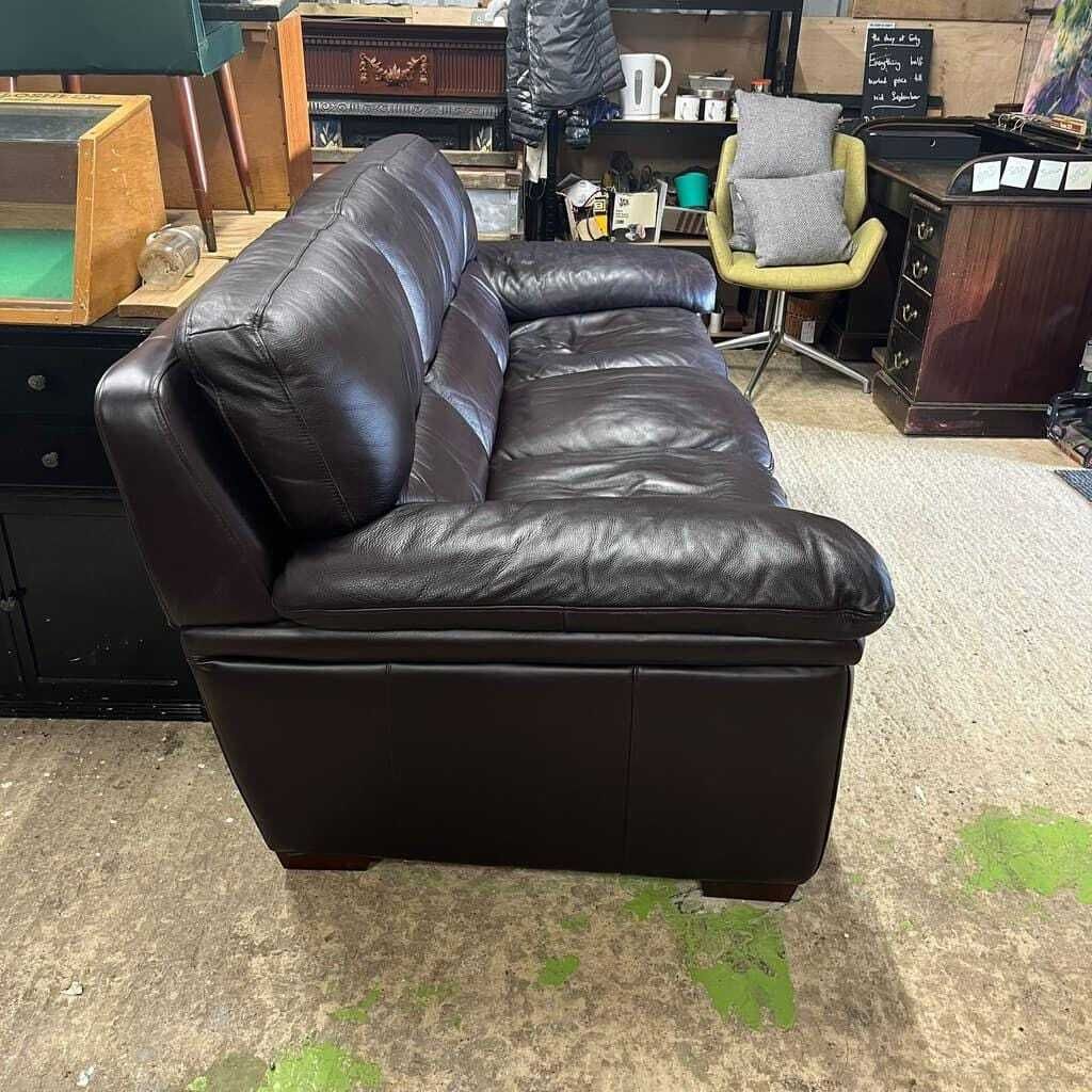 3 Seater Leather Sofa Dark Chocolate Colour Wide Arms Preloved photo furniture