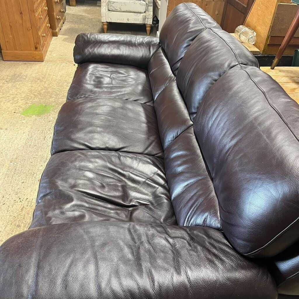 3 Seater Leather Sofa Dark Chocolate Colour Wide Arms Preloved photo vinterior