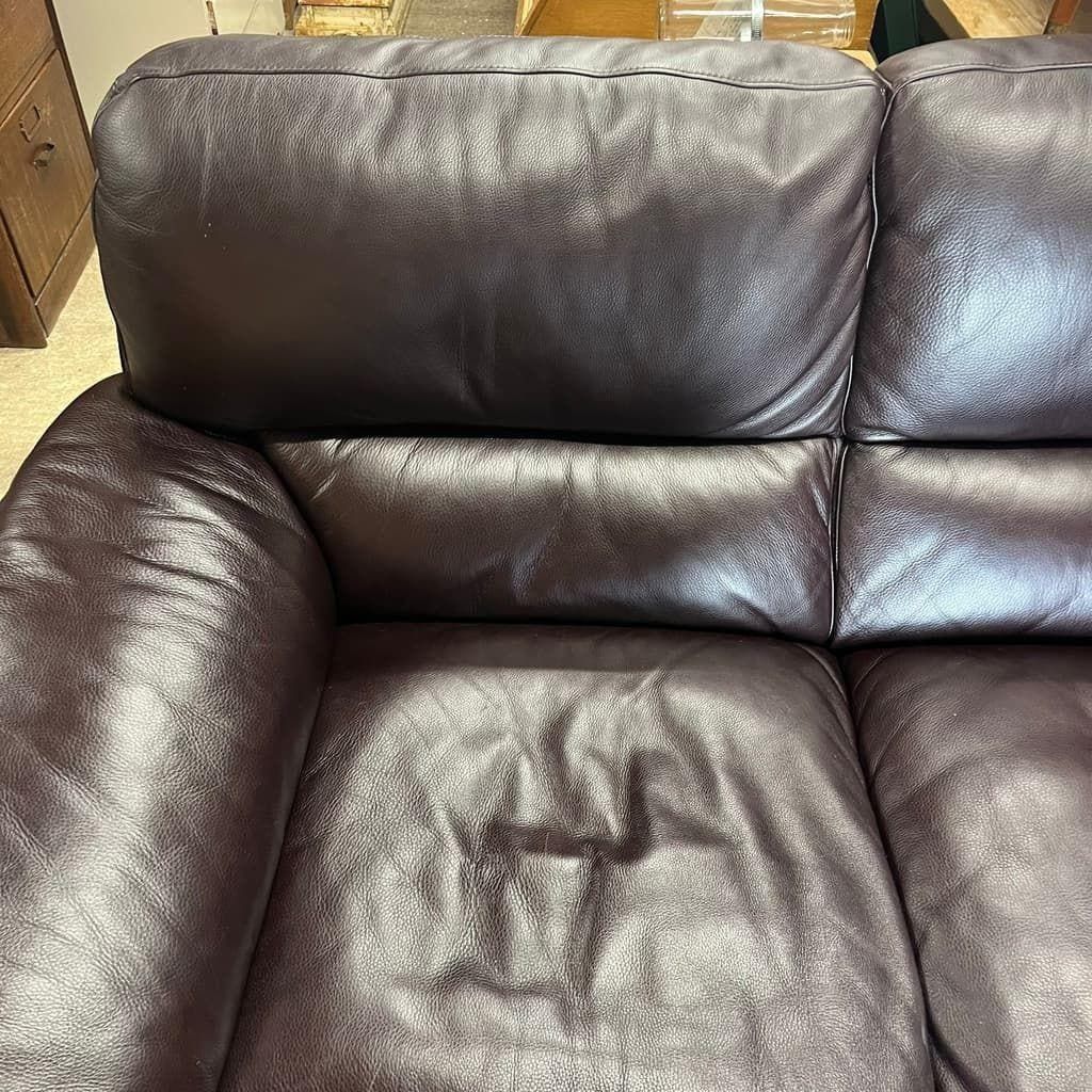 Furniture 3 Seater Leather Sofa Dark Chocolate Colour Wide Arms Preloved photo
