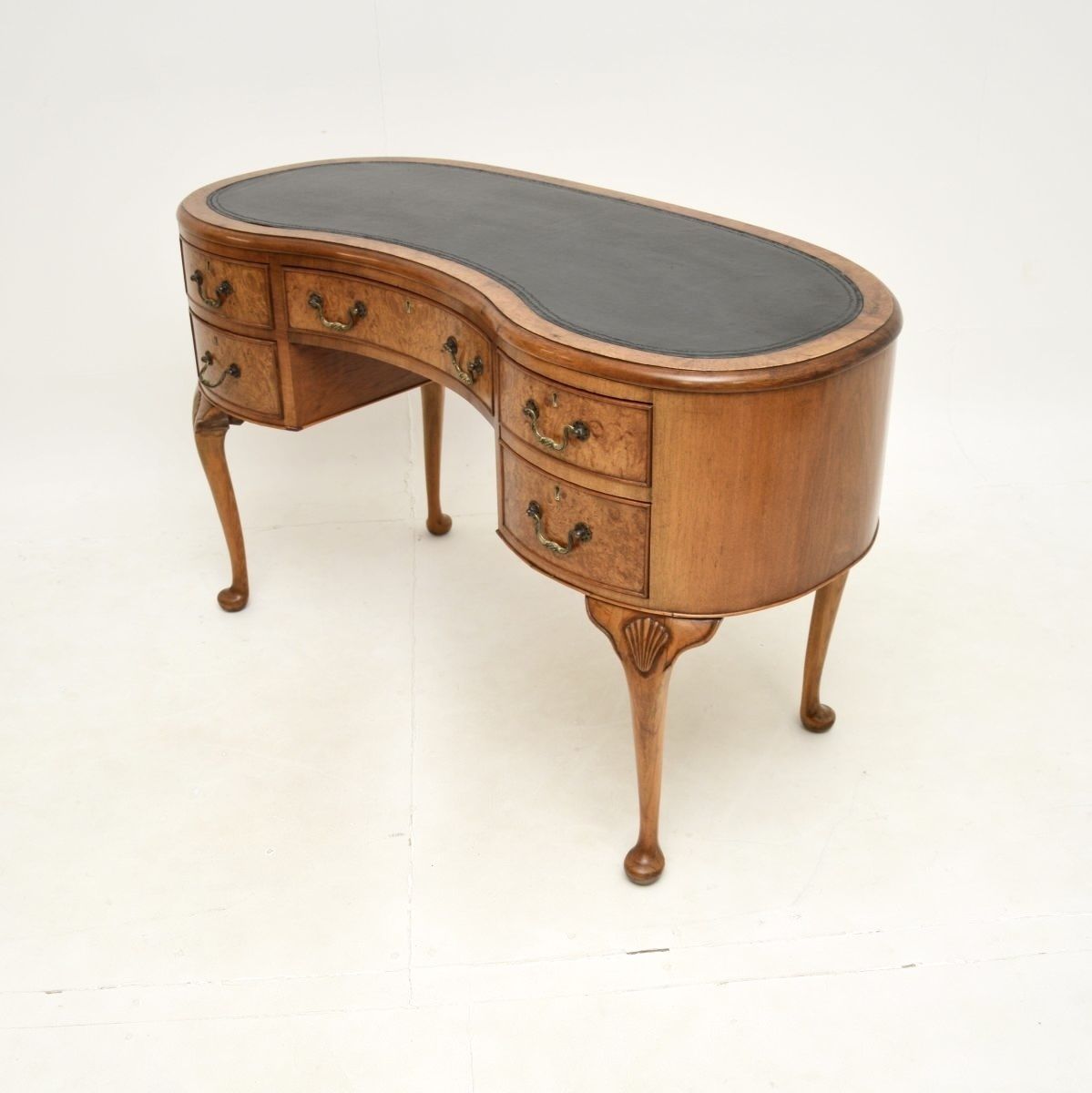 Antique Burr Walnut Leather Top Kidney Shaped Desk photo 1528.0