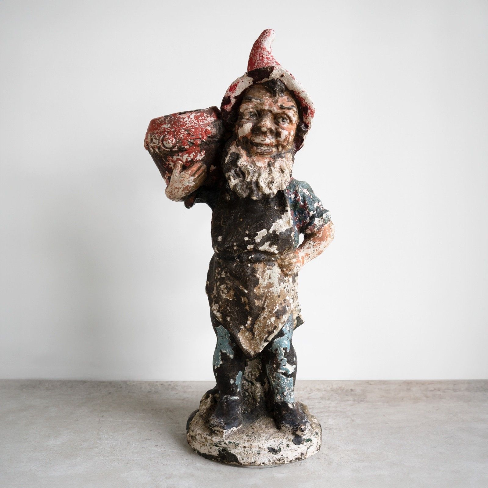 Large Antique German Painted Garden Gnome Figure, C. 1920s