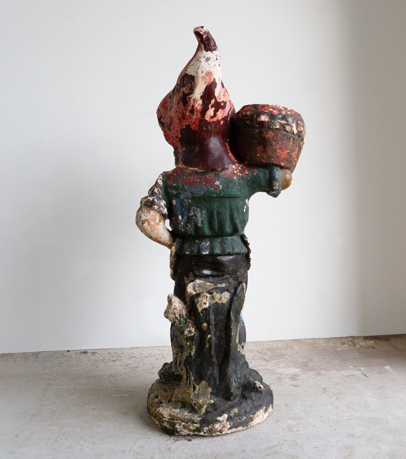 photo buy Large Antique German Painted Garden Gnome Figure, C. 1920s
