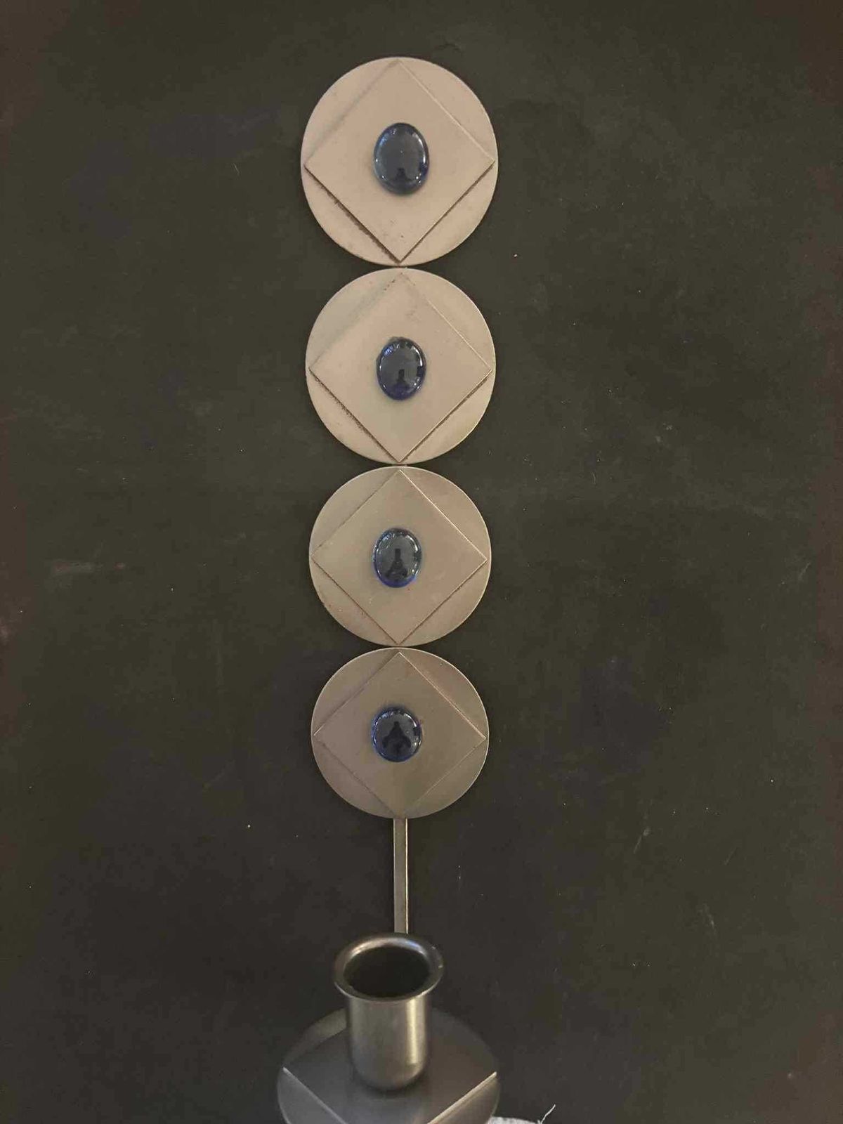 Wall Hanging Rare Scandinavian Brutalist / Industrial Wall Candle Holder With Blue Glass Cabochons – Sweden C.1960 photo buy