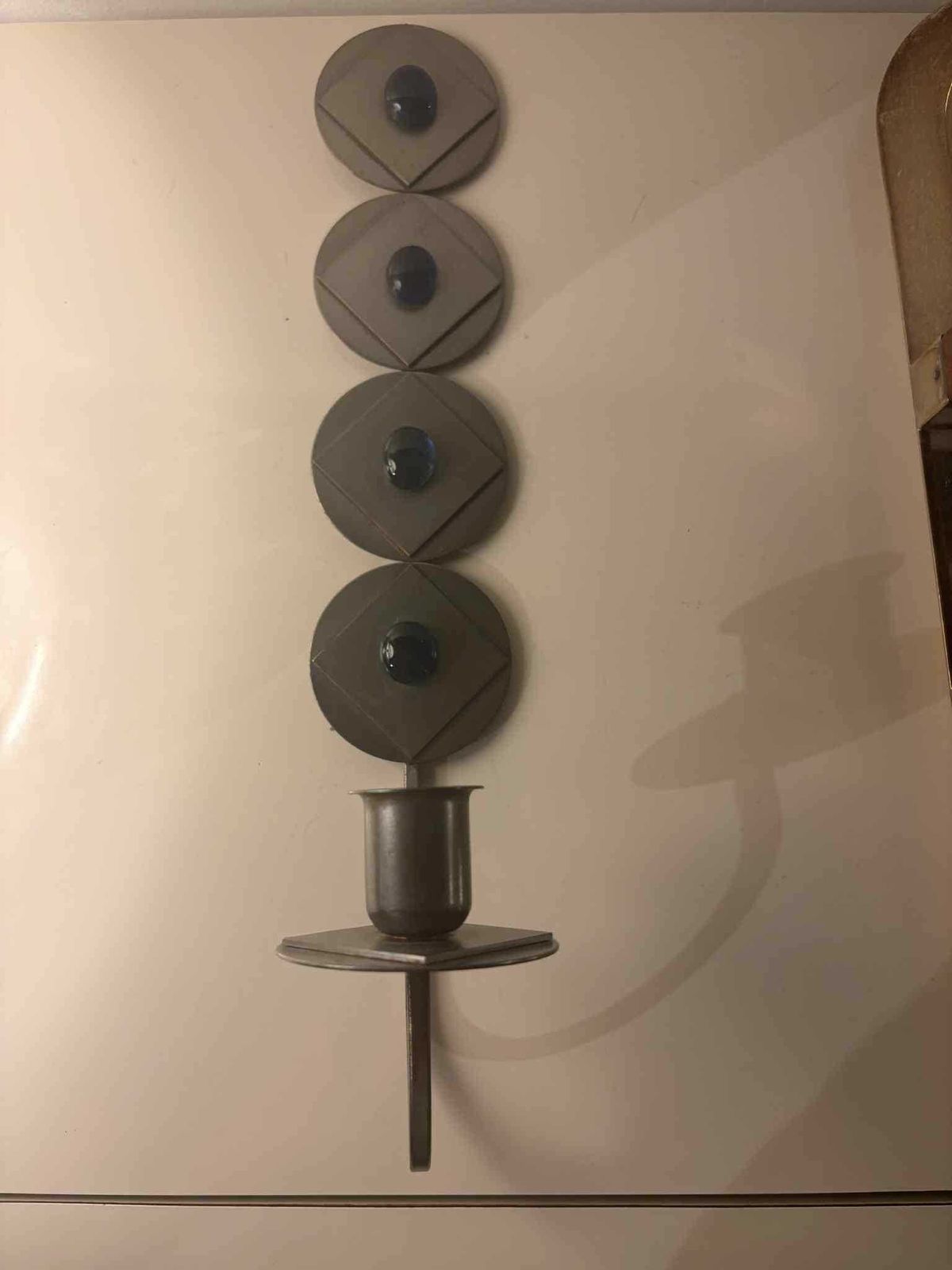 photo buy Wall Hanging Rare Scandinavian Brutalist / Industrial Wall Candle Holder With Blue Glass Cabochons – Sweden C.1960