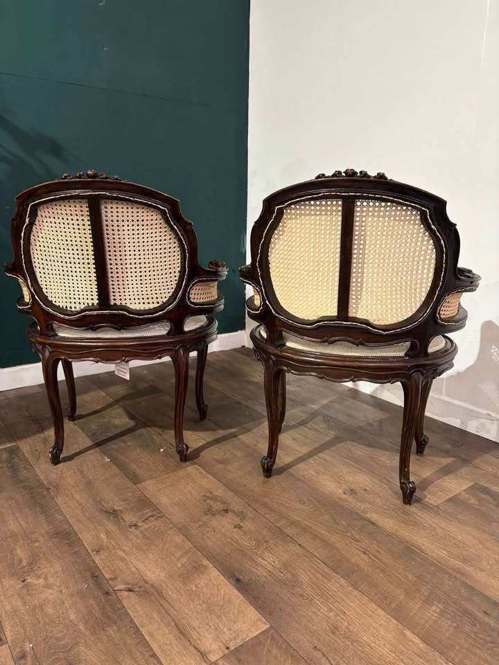 Pair Of French Louis XV Style Walnut Bergere Elbow Chairs photo furniture